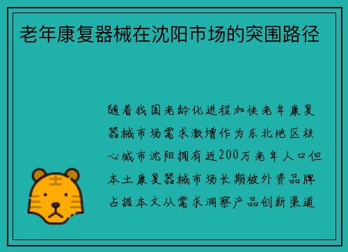 老年康复器械在沈阳市场的突围路径