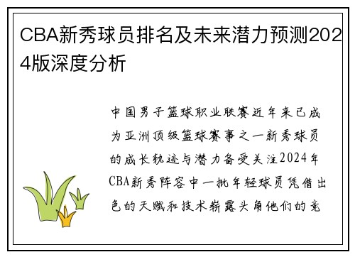 CBA新秀球员排名及未来潜力预测2024版深度分析